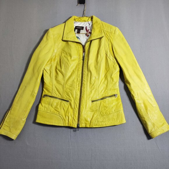 Danier Leather Jacket women's size S yellow colour moto style - Picture 1 of 10